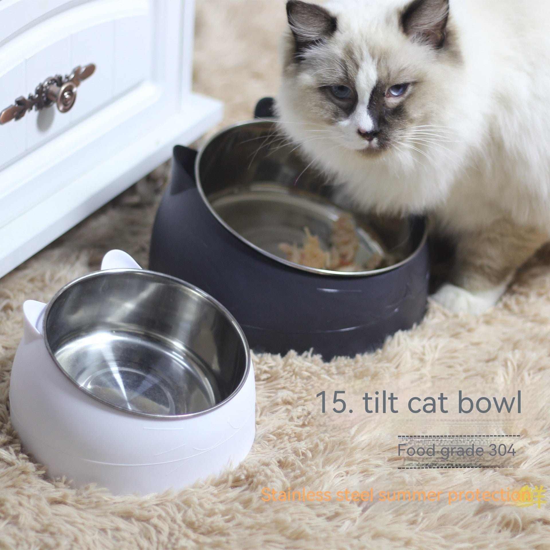 Ergonomic Pet Double Bowl – Stainless Steel, Neck-Friendly, Cute Design
