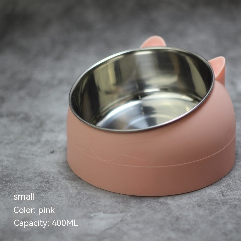 Ergonomic Pet Double Bowl – Stainless Steel, Neck-Friendly, Cute Design