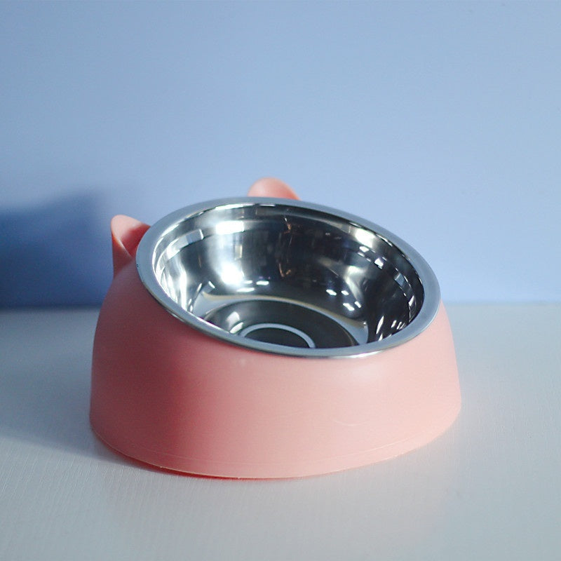 Ergonomic Pet Double Bowl – Stainless Steel, Neck-Friendly, Cute Design